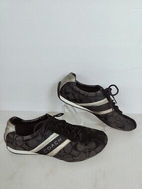 Coach Jayme Signature Sneakers Black Silver Monogram, Sz 8.5